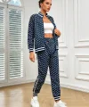 Kadın Uzun Kollu önden Fermuarlı Desenli Iki Iplik Bluz Ve Pantolon Ikili Takım