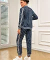 Kadın Uzun Kollu önden Fermuarlı Desenli Iki Iplik Bluz Ve Pantolon Ikili Takım