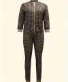 Kadın Uzun Kollu önden Fermuarlı Desenli şardonlu Dalgıç Ceket Ve Pantolon Ikili Takım