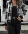 Kadın Uzun Kollu önden Fermuarlı Ekose Desenli Ceket