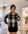 Kadın Uzun Kollu önden Fermuarlı Ekose Desenli Ceket