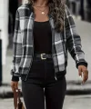 Kadın Uzun Kollu önden Fermuarlı Ekose Desenli Ceket