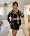 Kadın Uzun Kollu önden Fermuarlı Ekose Desenli Ceket