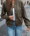 Kadın Uzun Kollu önden Fermuarlı Incili Kısa Modal Ceket