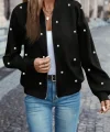 Kadın Uzun Kollu önden Fermuarlı Incili Kısa Modal Ceket