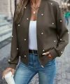 Kadın Uzun Kollu önden Fermuarlı Incili Kısa Modal Ceket