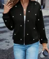 Kadın Uzun Kollu önden Fermuarlı Incili Kısa Modal Ceket