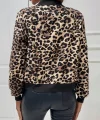 Kadın Uzun Kollu önden Fermuarlı Leopar Baskılı şardonlu Dalgıç Ceket