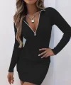 Kadın Uzun Kollu önden Fermuarlı Mini Kaşkorse Elbise
