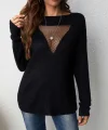 Kadın Uzun Kollu önden File Görünümlü Dekolte Detay Triko Kazak