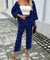 Kadın Uzun Kollu önü Açık Desenli Iki Iplik Ceket Ve Pantolon Ikili Takım