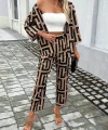 Kadın Uzun Kollu önü Açık Desenli Iki Iplik Ceket Ve Pantolon Ikili Takım