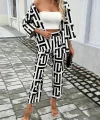 Kadın Uzun Kollu önü Açık Desenli Iki Iplik Ceket Ve Pantolon Ikili Takım