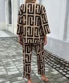 Kadın Uzun Kollu önü Açık Desenli Iki Iplik Ceket Ve Pantolon Ikili Takım