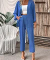 Kadın Uzun Kollu önü Açık Dokuma Ceket Ve Pantolon Ikili Takım