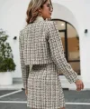 Kadın Uzun Kollu önü Açık Düğme Detaylı Dokuma Ceket Etek Ikili Takım