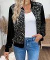 Kadın Uzun Kollu önü Açık Fermuarlı Pulpayetli Kadife Ceket