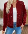 Kadın Uzun Kollu önü Açık Fermuarlı Pulpayetli Kadife Ceket