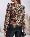 Kadın Uzun Kollu önü Açık Pulpayet Detaylı Leopar Desenli Kısa Ceket