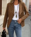 Kadın Uzun Kollu önü Açık Yakalı Süet Ceket