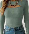 Kadın Uzun Kollu Pencere Detaylı Kaşkorse Bluz