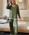 Kadın Uzun Kollu Ribana Detay Viskon Iki Iplik Ikili Takım