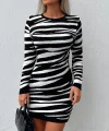 Kadın Uzun Kollu Siyah Beyaz Zebra Desen Triko Elbise