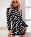 Kadın Uzun Kollu Siyah Beyaz Zebra Desen Triko Elbise