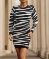 Kadın Uzun Kollu Siyah Beyaz Zebra Desen Triko Elbise