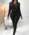 Kadın Uzun Kollu Straplez şardonlu Kaşkorse Bluz önü Düğmeli Ceket Ve Tayt Pantolonlu üçlü Takım
