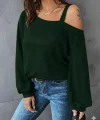 Kadın Uzun Kollu Tek Omuz Askı Detay Salaş Viskon Iki Iplik Bluz