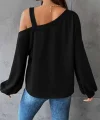Kadın Uzun Kollu Tek Omuz Askı Detay Salaş Viskon Iki Iplik Bluz