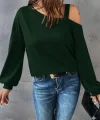 Kadın Uzun Kollu Tek Omuz Askı Detay Salaş Viskon Iki Iplik Bluz
