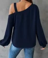 Kadın Uzun Kollu Tek Omuz Askı Detay Salaş Viskon Iki Iplik Bluz