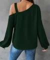 Kadın Uzun Kollu Tek Omuz Askı Detay Salaş Viskon Iki Iplik Bluz