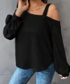 Kadın Uzun Kollu Tek Omuz Askı Detay Salaş Viskon Iki Iplik Bluz