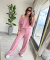 Kadın Uzun Kollu Tek Omuzdan Açık Dalgıç Bluz Ve Pantolon Ikili Takım