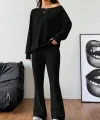 Kadın Uzun Kollu Tek Omuzdan Açık Iki Iplik Bluz Ve Pantolon Ikili Takım