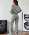 Kadın Uzun Kollu Tek Omuzdan Açık Iki Iplik Bluz Ve Pantolon Ikili Takım