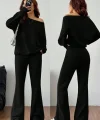 Kadın Uzun Kollu Tek Omuzdan Açık Iki Iplik Bluz Ve Pantolon Ikili Takım