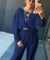Kadın Uzun Kollu Tek Omuzdan Açık Viskon Iki Iplik Bluz Ve Pantolon Ikili Takım