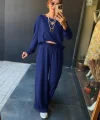 Kadın Uzun Kollu Tek Omuzdan Açık Viskon Iki Iplik Bluz Ve Pantolon Ikili Takım