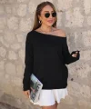 Kadın Uzun Kollu Tek Omuzu Açık Akrilik Bluz