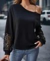 Kadın Uzun Kollu Tek Omuzu Açık Askılı Toka Ve Dantel Detay Viskon Iki Iplik Bluz