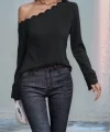 Kadın Uzun Kollu Tek Omuzu Açık Dantelli Burgu Bluz