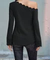 Kadın Uzun Kollu Tek Omuzu Açık Dantelli Burgu Bluz