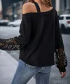 Kadın Uzun Kollu Tek Omuzu Açık Dantelli Viskon Iki Iplik Bluz