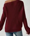 Kadın Uzun Kollu Tek Omuzu Açık Detaylı Triko Bluz