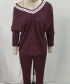 Kadın Uzun Kollu Tek Omuzu Açık Detaylı Viskon Iki Iplik Bluz Ve Pantolon Ikili Takım
