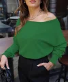 Kadın Uzun Kollu Tek Omuzu Açık Salaş Triko Bluz